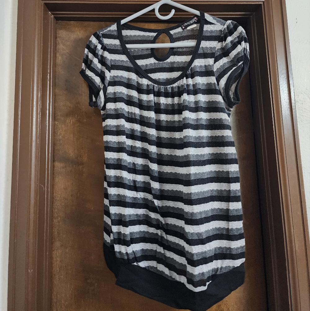 Black and Gray Ruched Cut Out Blouse